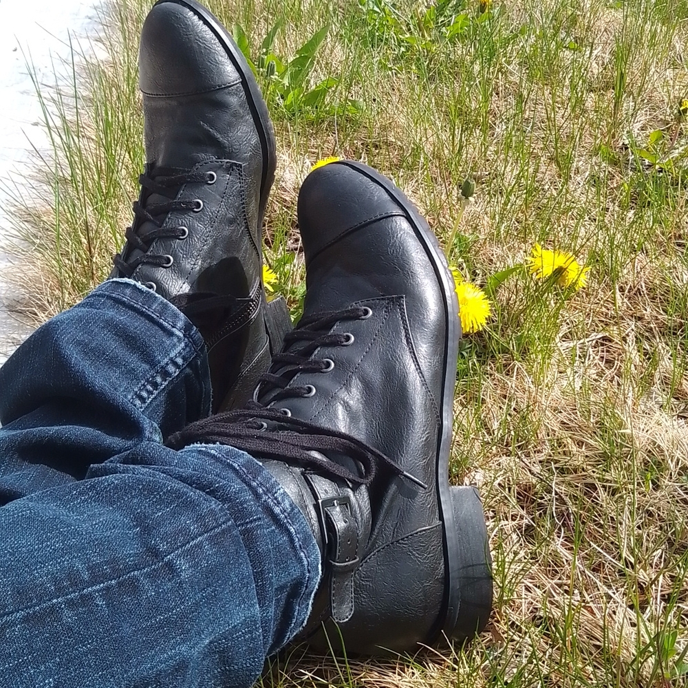 Combat Boots, Laced and Zippered, Black (size 9)